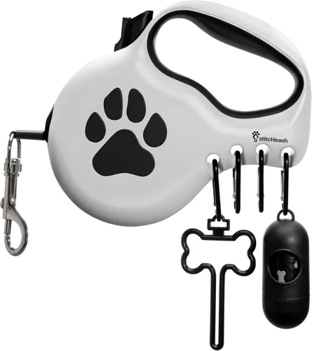Vista 7 de Correa retráctil para perros pequeños y medianos (hasta 55 libras) - Personalizable, patentado, diseño reflectante, mango ergonómico, incluye Negro
