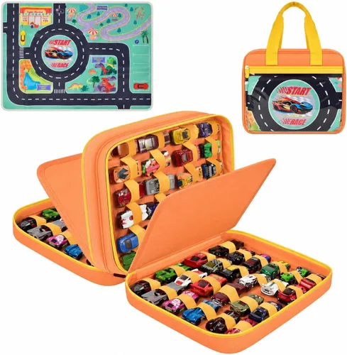 Vista 10 de SAIKA Toy Car Case for Hot Wheels Storage, Holds 96 Cars with Playmat Black