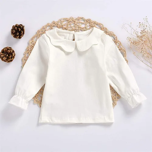 Vista 2 de MODNTOGA Camisa básica de manga larga para niños y niñas, 3 colores sólidos, cuello de muñeca