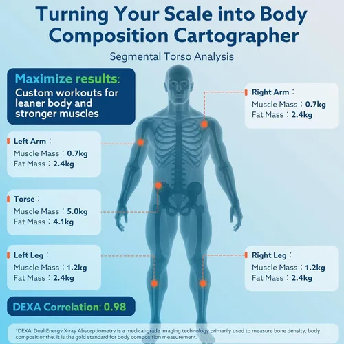 Vista 6 de Báscula inteligente para peso corporal, báscula digital de baño de 8 electrodos, para medición de metabolismo de proteínas óseas de IMC grasa, masa