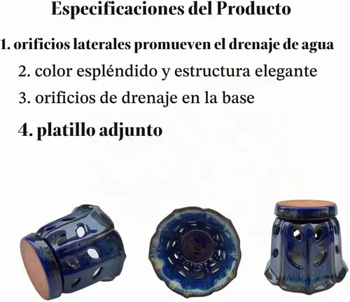 Vista 3 de Ceramic Orchid Pots with Holes 6 inch (Dark Blue)