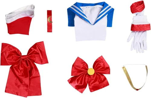 Vista 7 de Wolancy Sailor Moon Venus Júpiter - Disfraz de cosplay para mujer, falda Gilrs para Halloween, calcetines con lazo
