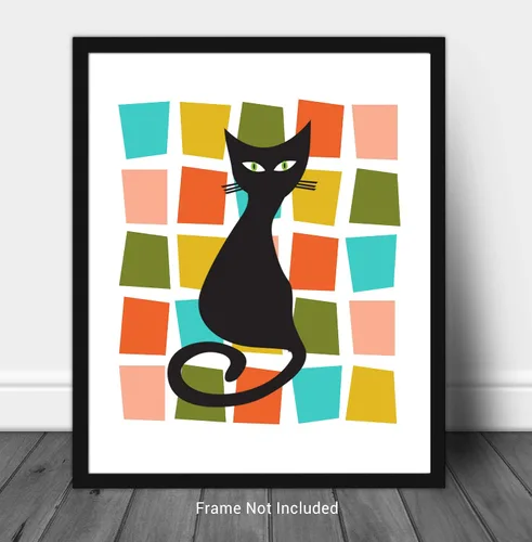 Vista 3 de WESTBROOK DESIGN STUDIO Impresión artística moderna de mediados de siglo con diseño de gato atómico, decoración abstracta sin marco, 11 x 14
