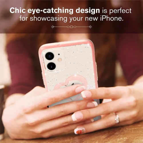 Vista 4 de VENA Funda para iPhone 12 Mini con purpurina, vLove (forma de corazón, protección de CornerGuard), funda híbrida delgada y transparente de doble