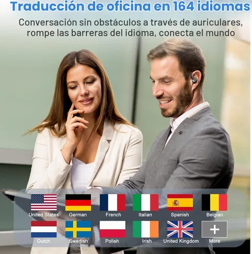 Vista 2 de Auriculares de traducción AI en tiempo real, 164 audífonos de traductor de idiomas, 3 en 1 Bluetooth 5.4 auriculares de traducción con 5 modos
