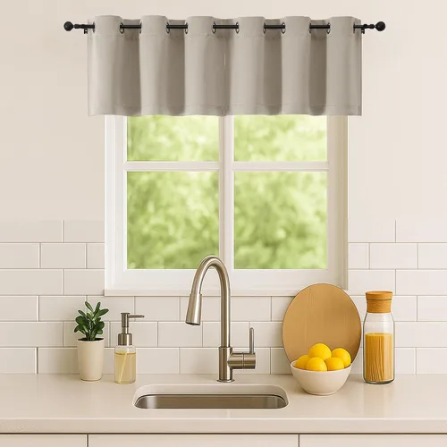 Vista 153 de Simplebrand Juego de 2 paneles de cenefa aguamarina para ventana de cocina de 14 pulgadas de largo, cortinas de oscurecimiento de habitación