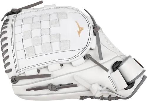 Vista 4 de Mizuno GMVP1200PF4W MVP Prime Fastpitch - Guante de sóftbol de 12 pulgadas, tela de tartán, lanzamiento a mano izquierda, blanco/gris