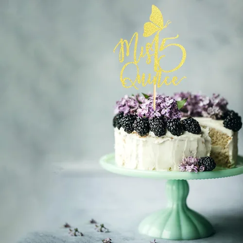 Vista 7 de Decoración para pastel de membrillo Mis Quince años, decoraciones de cumpleaños de 15 años con mariposa, feliz 15 años, regalo de fiesta