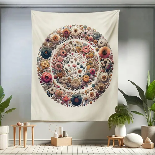 Vista 18 de Ambesonne Tapiz hippie, abrazo de hongos de ensueño y árbol de la vida místico y mandal verde, decoración de tela para colgar en la pared