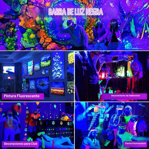 Vista 6 de Barra de luz LED negra de 45 W, luces negras para fiesta brillante, luz negra impermeable con enchufe e interruptor, luz de Halloween