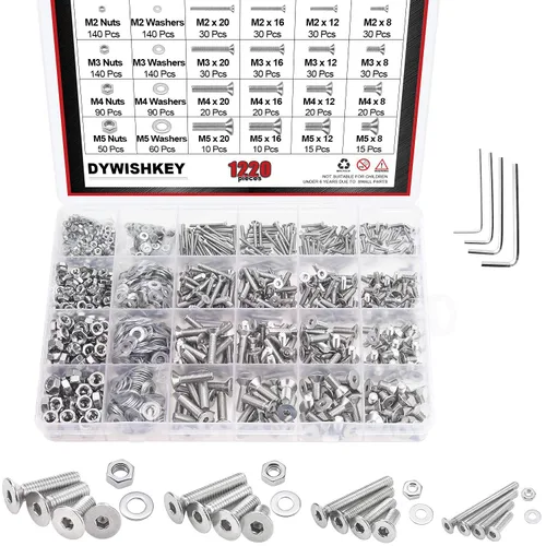 Vista 9 de DYWISHKEY 1220 piezas M2 M3 M4 M5, 10.9 grado de aleación de acero hexagonal cabeza botón pernos, tornillos, tuercas, arandelas, kit surtido