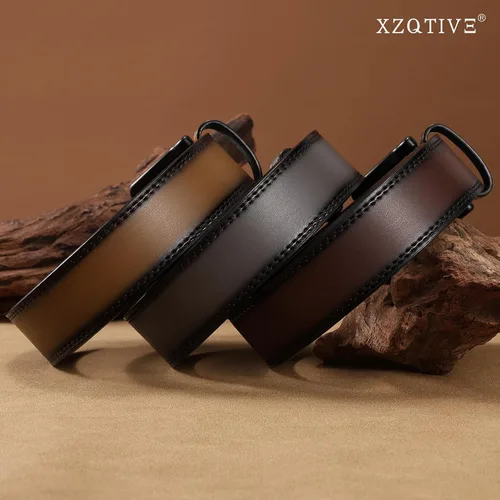 Vista 6 de XZQTIVE Cinturón de cuero hipoalergénico sin metal para hombre, cinturón de cuero para jeans y vestido, sin níquel, con hebilla negra