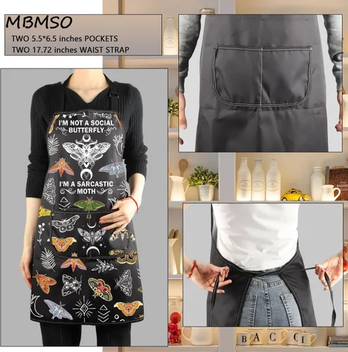 Vista 3 de MBMSO Delantal de polilla de cabeza de la muerte, regalos celestiales para los amantes de la polilla I'm Not a Social Butterfly Goblincore Gifts