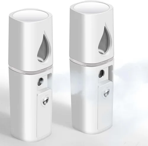 Vista 8 de GIVERARE Nano vaporizador facial, práctico mini rociador con espejo, rociador de niebla recargable por USB, tanque de agua visual hidratante e