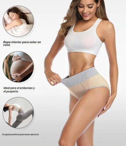 Vista 4 de wirarpa Women's Cotton Underwear High Waist Stretch Briefs Soft Underpants Ladies Full Coverage Panties 5 Pack Beige