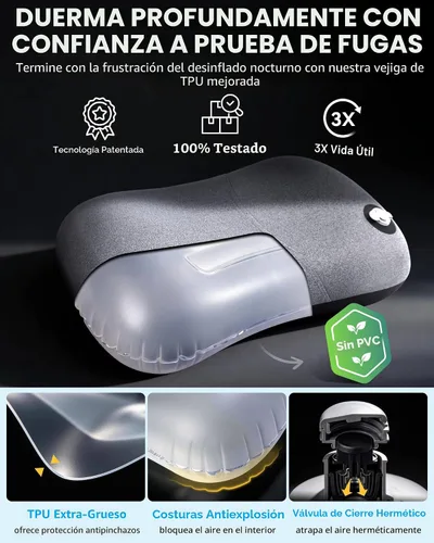 Vista 4 de Hikenture Almohada de camping con funda extraíble, almohada inflable Negro