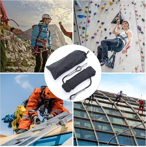 Vista 5 de Cuerda de escalada de 10 mm/12 mm, cuerda de escalada estática al aire libre, cuerda de rapel para árboles, cuerda de escape de nylon