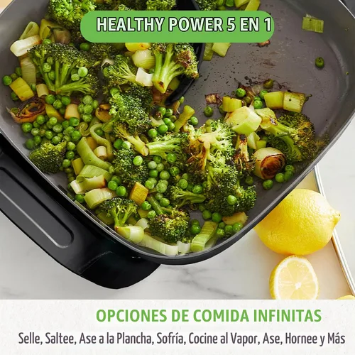 Vista 4 de GreenLife - Sartén eléctrica cuadrada de 12" 5QT, tapa de vidrio con ventilación, interior antiadherente de cerámica libre de PFAS, control