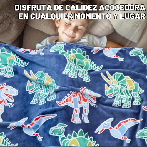 Vista 4 de MIBOI Manta de dinosaurio que brilla en la oscuridad para niños, manta Manta Glow Dino