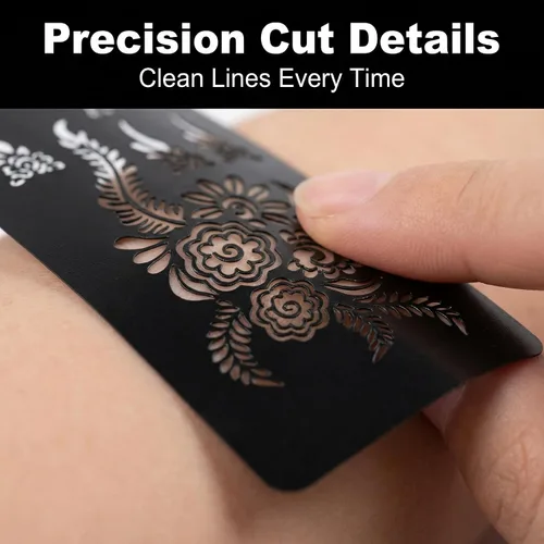 Vista 11 de Kotbs 32 hojas de plantillas de tatuaje de henna para manos, antebrazo, pintura facial, arte corporal, plantillas de tatuaje de flores con purpurina