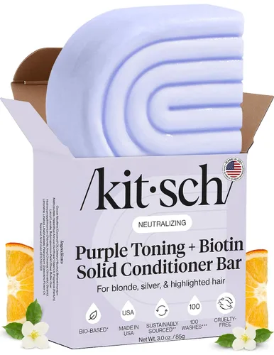 Vista 10 de Kitsch Acondicionador tonificante morado para rubios y cabello teñido - Barra de acondicionador para mujeres y hombres - Con biotina para fortalecer