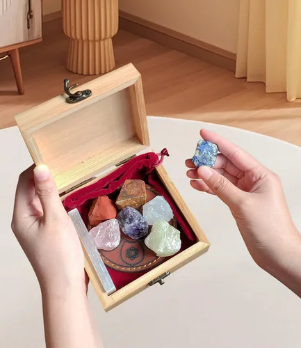 Vista 2 de 7 cristales de chakras y piedras curativas con placa de carga de selenita y folleto guía para principiantes, colección, meditación, yoga
