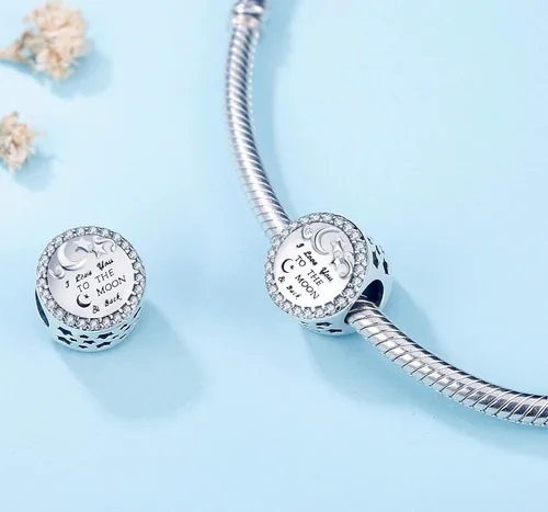 Vista 2 de MUERDOU Collar de pulsera de plata de ley 925 con dije de "I Love You to the Moon and Back Charm" para mujer