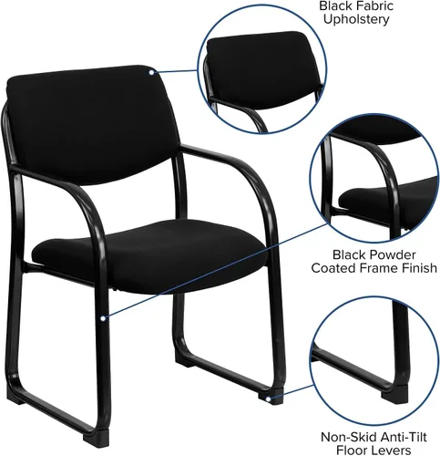 Vista 7 de Flash Furniture Silla de recepción lateral ejecutiva de tela negra Richie con base de trineo