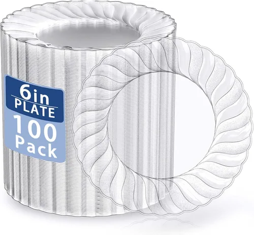 Vista 11 de U-QE 60 piezas de platos de plástico transparente - Platos desechables transparentes de 10.25 pulgadas - Platos lavables y reutilizables - Platos