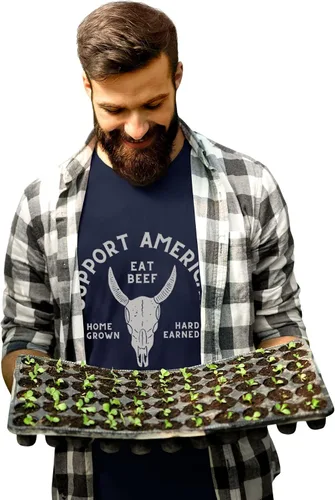 Vista 3 de Camiseta de manga corta con texto en inglés "Support American Farmers and Ranchers Eat Bebe