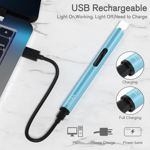 Vista 4 de REIDEA Encendedor electrónico de velas de arco, resistente al viento, sin llama, recargable por USB, con botón de seguridad para el hogar