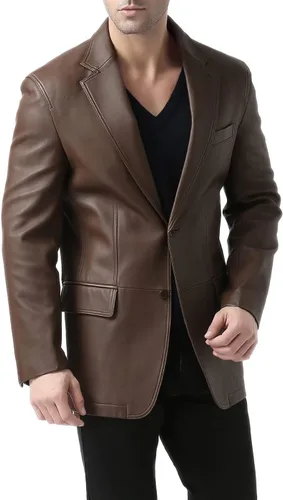Vista 4 de BGSD Chaqueta deportiva de piel de cordero con 2 botones para hombre (regular, grande y alta y corta)
