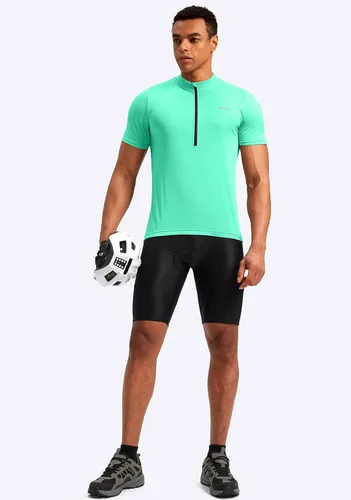 Vista 6 de Bikewa Maillot de ciclismo para hombre que absorbe la humedad, manga corta, UPF media cremallera, ciclismo, ciclismo de carretera, camisas