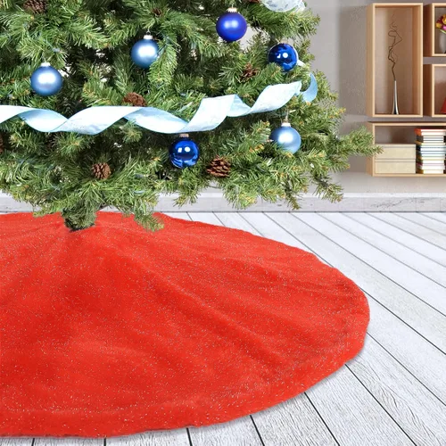 Vista 8 de Falda de Árbol de Navidad de 24 Pulgadas - Falda de Árbol de Piel Sintética Esponjosa Beige Blanca, Decoración Navideña de Felpa de Color Toka