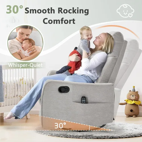 Vista 4 de cinkehome Silla mecedora reclinable giratoria pequeña para cuarto de bebé