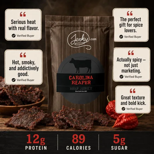 Vista 4 de Jerky All Natural Hot Carolina Reaper Beef Jerky, paquete de 3, 7.5
