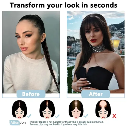Vista 4 de G&T - Flequillo con clip para el cabello humano, flequillo delgado con fleco de diamantes de imitación, extensiones de cabello para mujer, flequillo