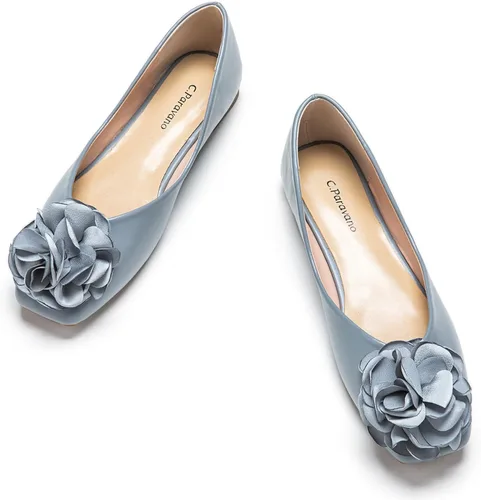 Vista 14 de C.Paravano Zapatos planos de ballet para mujer con punta cuadrada y diseño Negro