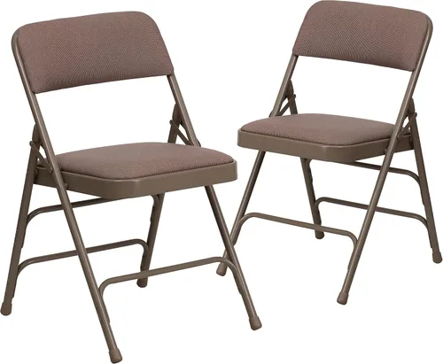 Vista 3 de EMMA + OLIVER Paquete de 2 sillas plegables de metal de tela beige curvada con triple refuerzo Triple Braced, Double-Hinged, Fabric Upholstery