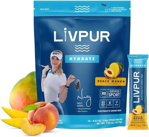Vista 11 de LIVPUR Mezcla de Bebida con Electrolitos, Polvo de Hidratación Instantánea con Vitamina C, B6, B12 y Aminoácidos Esenciales para Apoyo Muscular