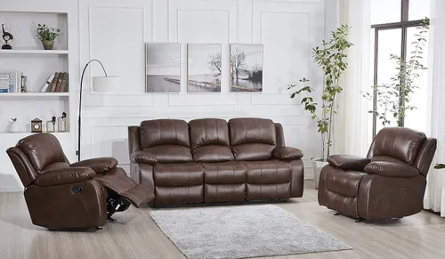 Vista 31 de Betsy Furniture Sofá reclinable de piel sintética con consola 8018, varios colores (beige, sofá biplaza)