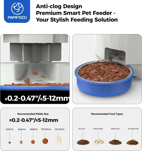 Vista 5 de PAPIFEED Comedero Automático para Gatos, Dispensador de Comida para Gatos WiFi de 2.4G con Control de Aplicación, Comedero Automático para Mascotas