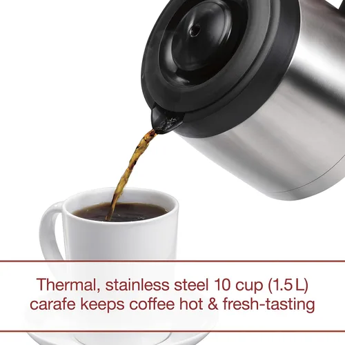 Vista 4 de WOLF GOURMET Sistema de cafetera programable con jarra térmica de 10 tazas, escala de suelo incorporada, depósito extraíble, pomos plateados