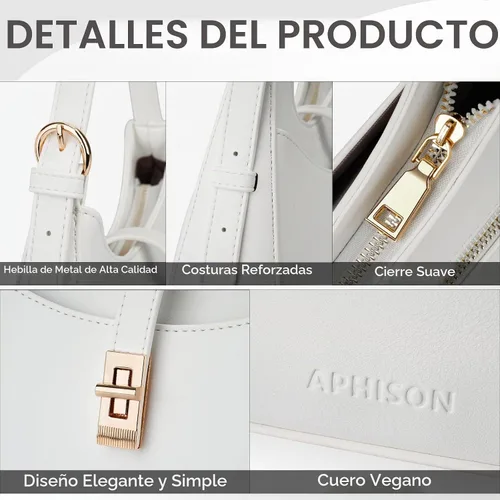 Vista 4 de APHISON Bolso de hombro para mujer, de piel vegana, monederos y bolsos de mano con correa ajustable 02-Blanco