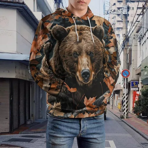 Vista 7 de Sudadera con capucha para hombre, diseño de oso de camuflaje de camuflaje de camuflaje