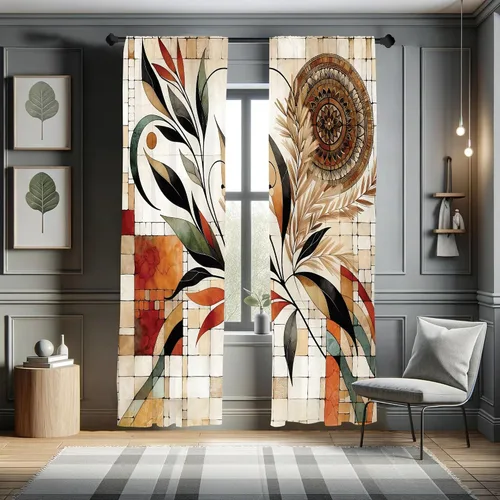 Vista 59 de Ambesonne - Cortinas amarillas para ventana, arte moderno escandinavo de escena de jardín con flores de tulipán y mariposas bailando, juego de 2
