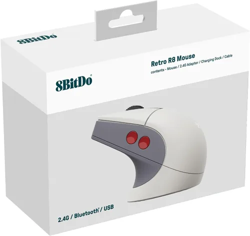 Vista 9 de 8Bitdo Ratón retro R8 con base de carga, sensor óptico PAW 3395 DPI 26K, frecuencia de sondeo 4K, botones programables, microinterruptores Kailh