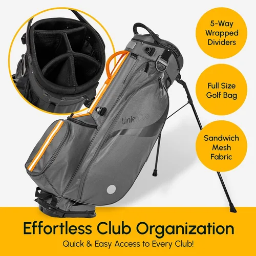 Vista 3 de Bolsa de golf ultraligera impermeable con cubierta para lluvia, longitud completa, 6 bolsillos con acceso magnético y doble correa en X, fácil