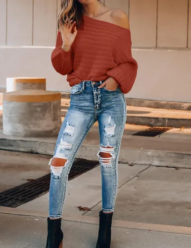 Vista 9 de ZESICA Suéter holgado de manga larga con cuello redondo para mujer estilo casual de otoño