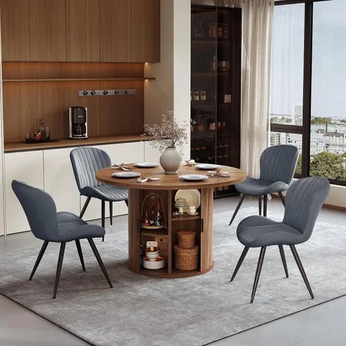 Vista 154 de Miereirl Moderno juego de comedor de 5 piezas para mesa redonda de madera de 4,31.5 pulgadas con estante de almacenamiento semiabierto y puerta